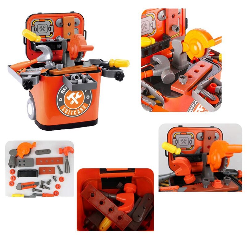 23 Pcs Kid Pretend Tool Box with Draw-Bar Storeage Engineering Construction Accessories Pretend Role Play Tool Toy Set