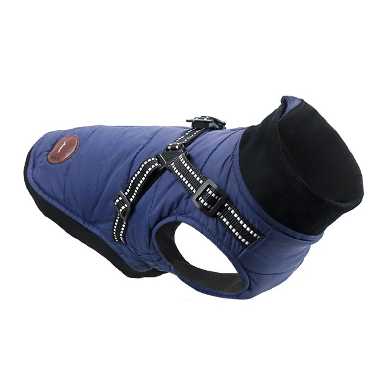 French Bulldog Jacket With Harness Winter Warm Dog Clothes For Small Medium Dogs Waterproof Pet Coat Chihuahua Pug Teddy Outfits: Navy Blue / S