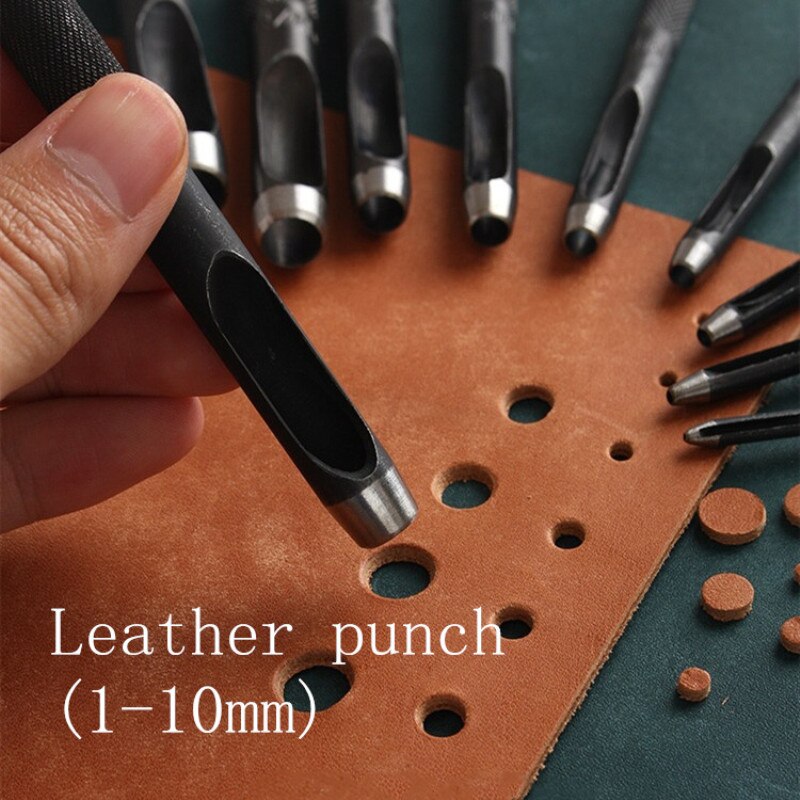 1-10MM Round Hollow Punch Set Leather Craft Punch Tool Hollow Hole Punch Cutter Tool for Watch Bands Belts Canvas Paper Plastics