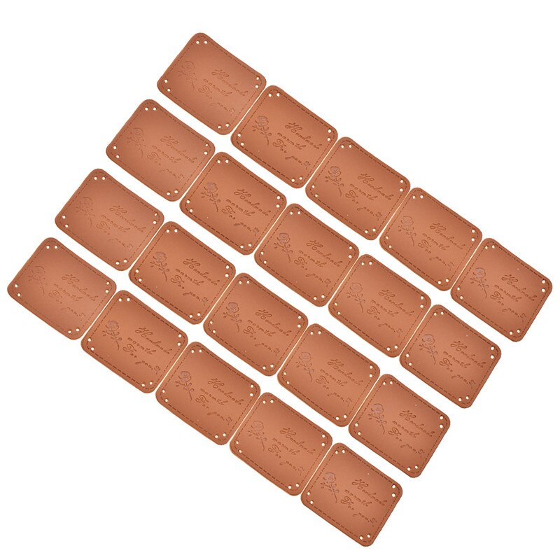 20 stk retro brun pu læder etiket håndlavet diy læder tags præget beklædningsetiketter