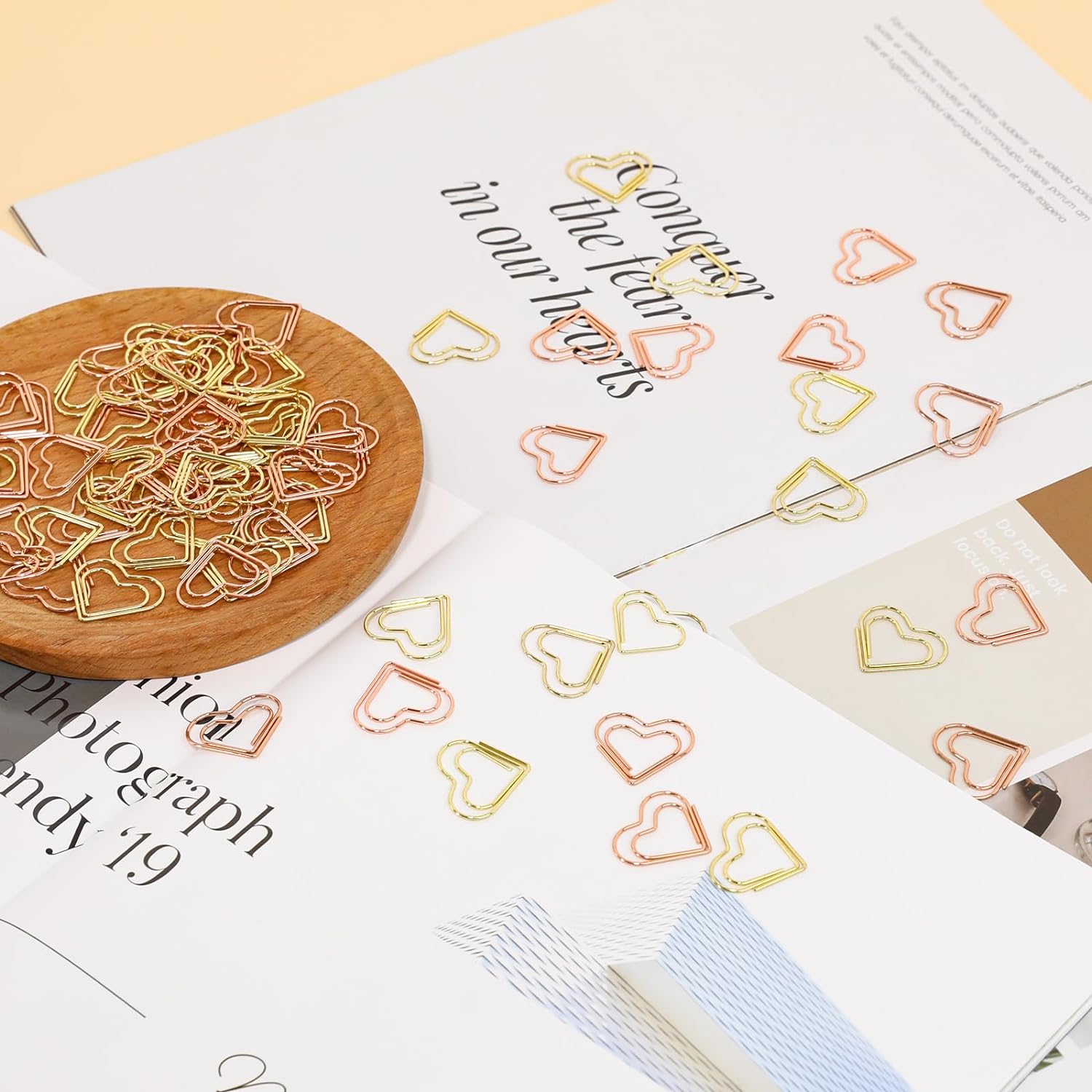 100pcs Heart Paper Clips Gold Love Heart Shaped Small Paper Clips Rose Gold Cute Metal Journaling Paper Clamps Paperclips