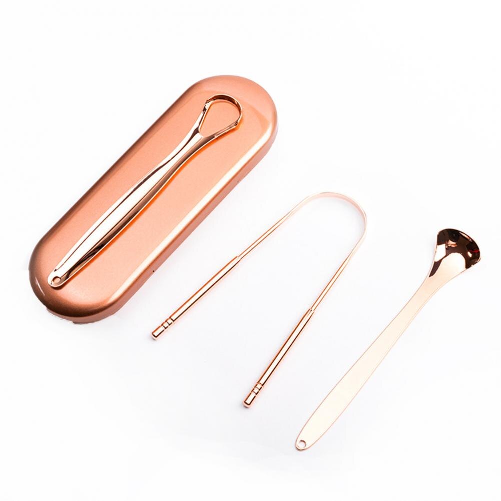 Veilige Rvs Gladde Rand Roestvrij Staal Tong Schraper Metalen Borstel Voor Oral Tongreiniger Tong Schraper: Rose Gold Suit