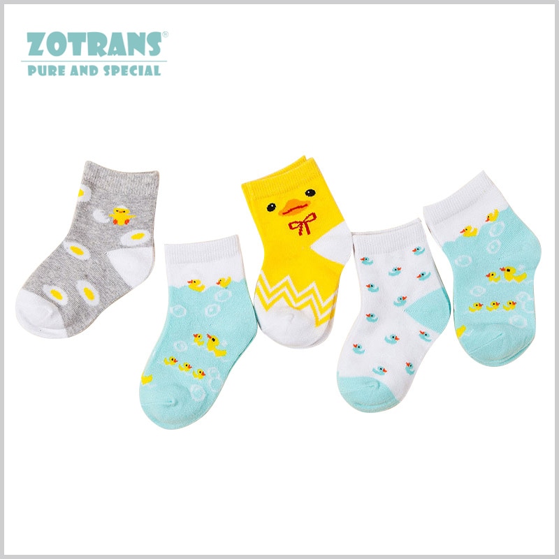 5 Pairs babysokjes Gele Eend Zachte Inant Katoen Sok Lente Herfst Roze en Blauw Sok Meisje Jongen voor 0-3years