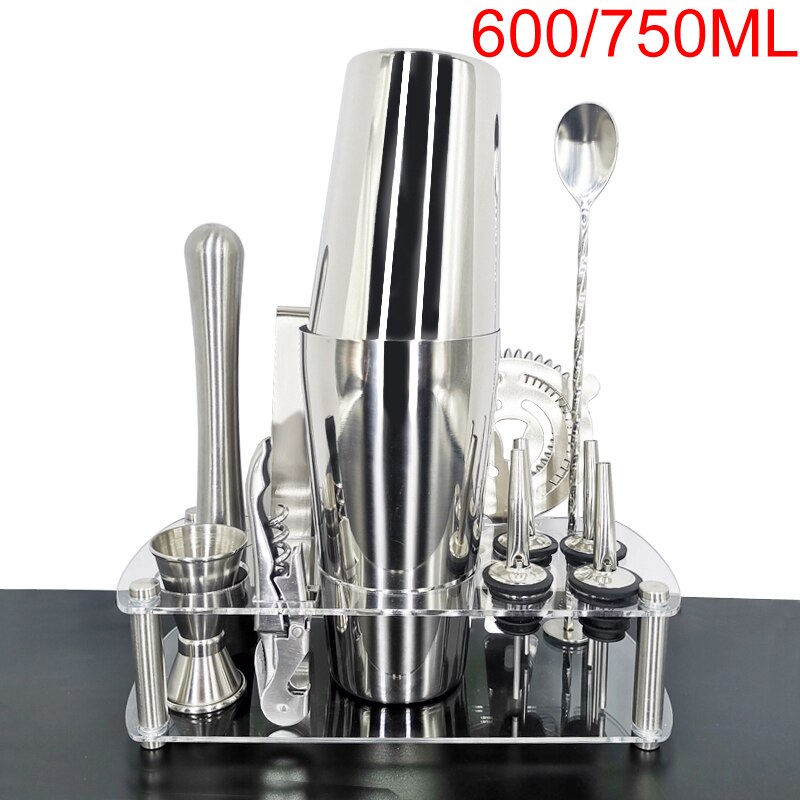 Stainless Steel Cocktail Shaker With Wine Rack 750/600ml Wine Shaker Mixer For Bar Party Tools Bar Accessories: T13Pcs 750600ML Rack