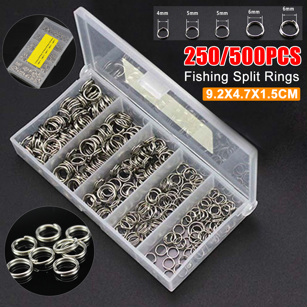 250/500 Stuks Vissen Split Ringen Lokken Ringen Zoutwater Terminal Tackles Split Ringen Roestvrij Staal Vissen Connectoren Snap Ringen