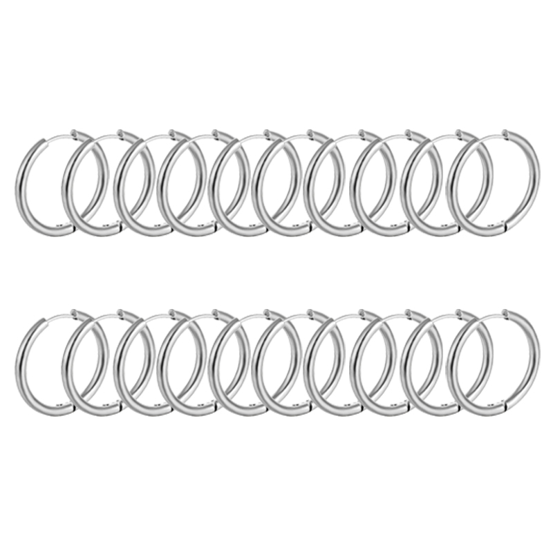 Pendientes de aro pequeños minimalistas de acero inoxidable 316L para mujer y hombre, aretes redondos clásicos, joyería para Piercing en la oreja, 10/20 piezas: Negro / PLATEADO