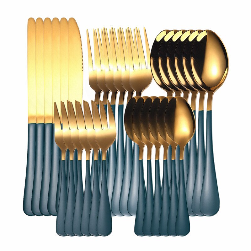 Gold Cutlery Set Stainless Steel Cutlery Set Golden 30Pcs Full Tableware Fork Spoon Knife Western Dinnerware Set Complete