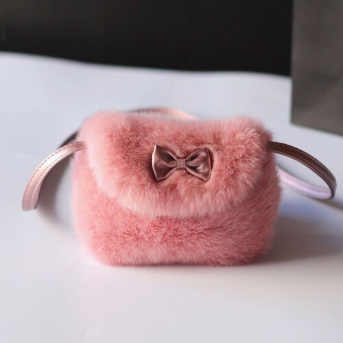 Cute Children Princess Girl Kids Mini Cross body Bag Bowknot Imitation Fur Shoulder Messenger Bag Purse: 4