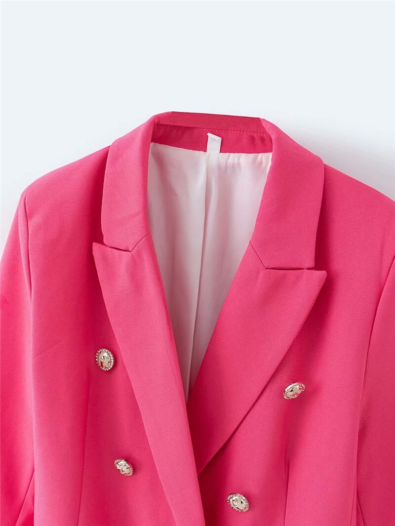 Elegante Vrouwen Chic Button Blazer Office Dames Pocket Jassen Casual Vrouwelijke Slim Notched Suits Solid Roze Meisjes Chic Sets