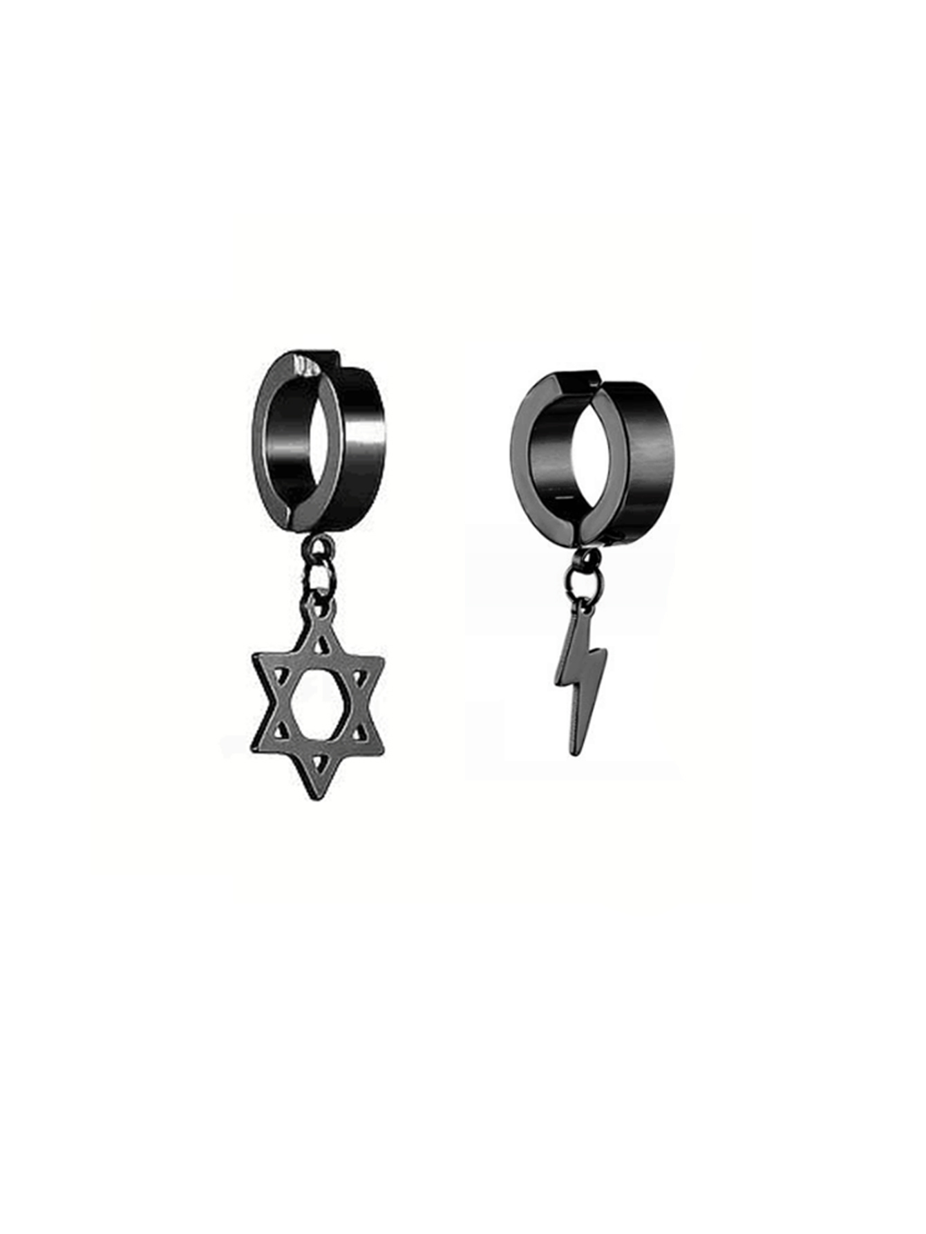 Conjuntos de aretes falsos con imán de acero inoxidable para hombre, conjunto de estrella relámpago cruzado punk, 2-7 Uds.: Rodio plateado