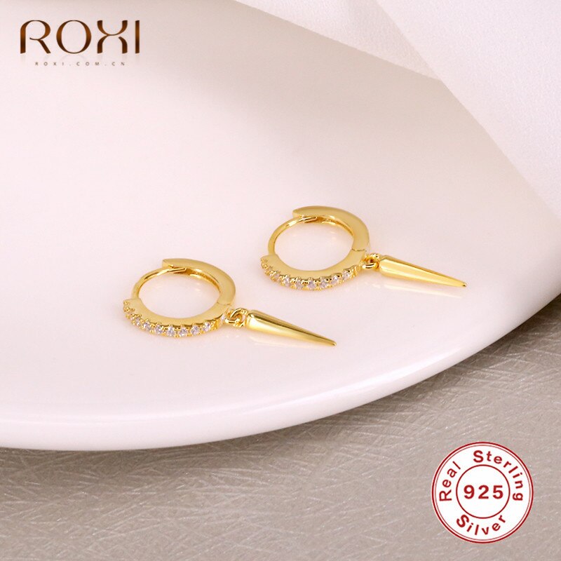 ROXI Punk Rivet Spike Pendant Round Cartilage 925 Sterling Silver Earrings for Women Jewelry Simple Geometric Earrings Brincos