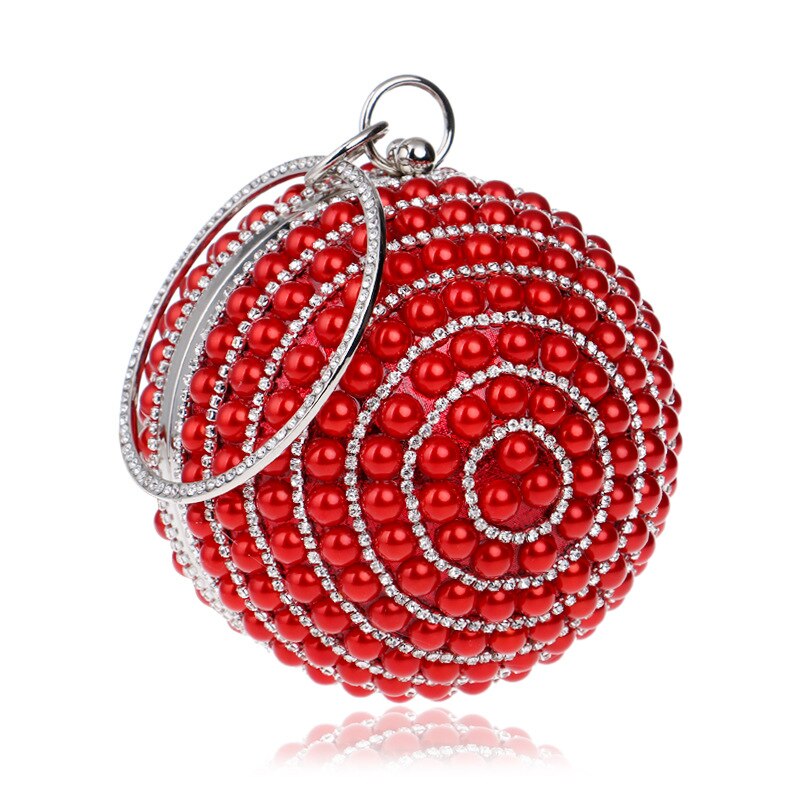 De cristal de lujo de estilo hecho a mano diamantes de imitación perla mujeres noche bolsas de de señora de boda embragues bolsos: Rojo