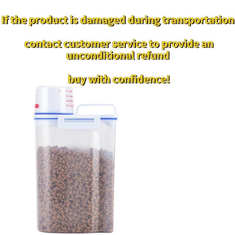 Cubo de comida para perros y gatos, tanque de almacenamiento de plástico con taza medidora, contenedor sellado a prueba de humedad, accesorios para suministros para mascotas, 1,5 kg/2kg