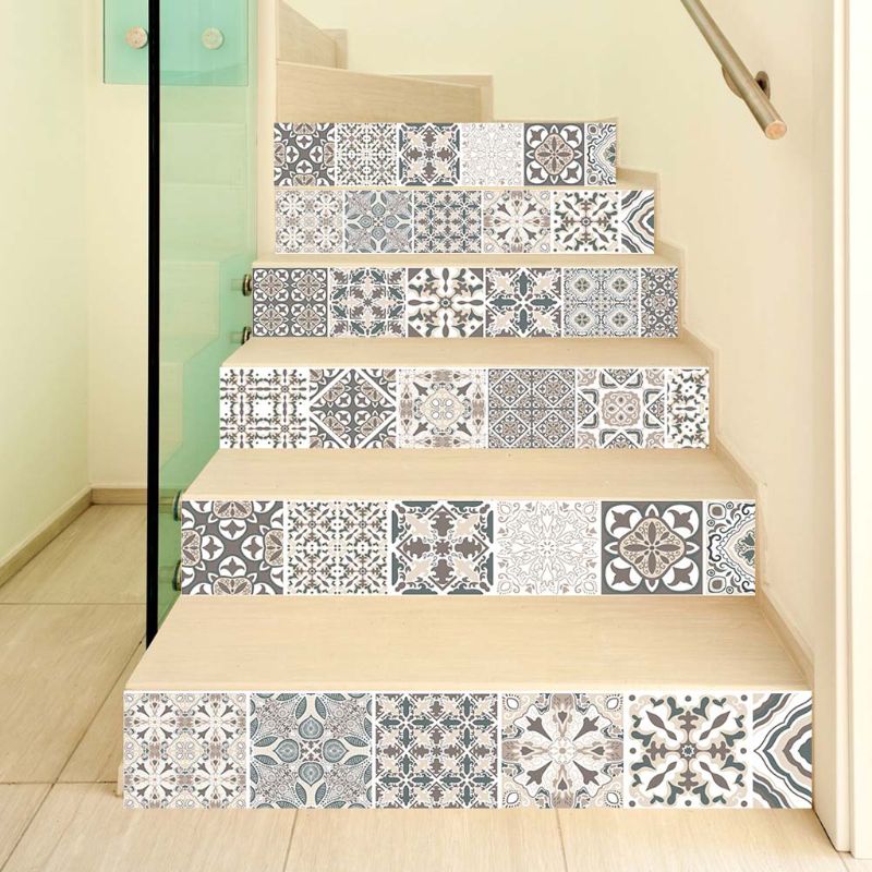 6 Stks/set 3D Mandala Bloem Trap Trap Riser Floor Sticker Zelfklevende Diy Stairway Waterdichte Pvc Muurtattoo