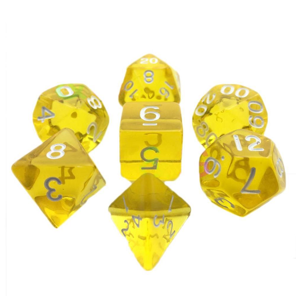 7pcs/Set Digital Game Dice Polyhedral D4-D20 Acrylic Dice Party Game 6 color Funny toy: yellow
