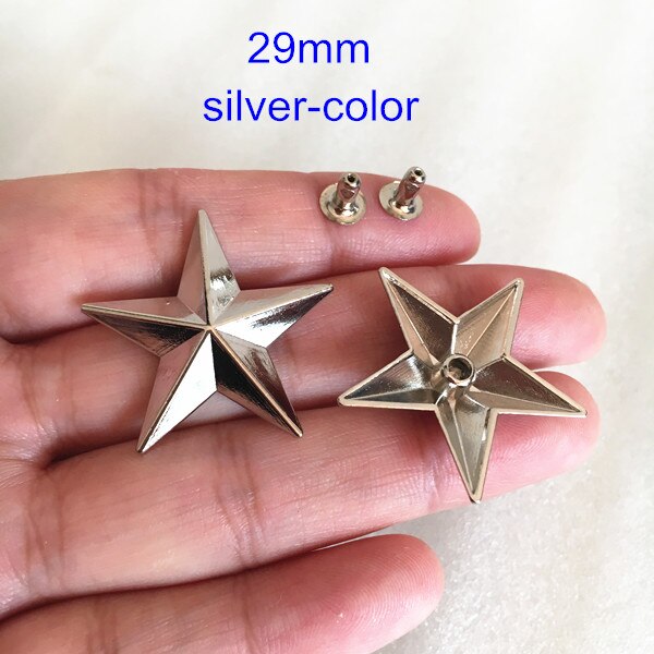 40 set van 29mm Grote Ster Cap Metalen Klinknagels Studs Voor Leer Ambachten, punk Rock Star Rivet Spike, Zilver/Goud/Brons/Zwart: silver color