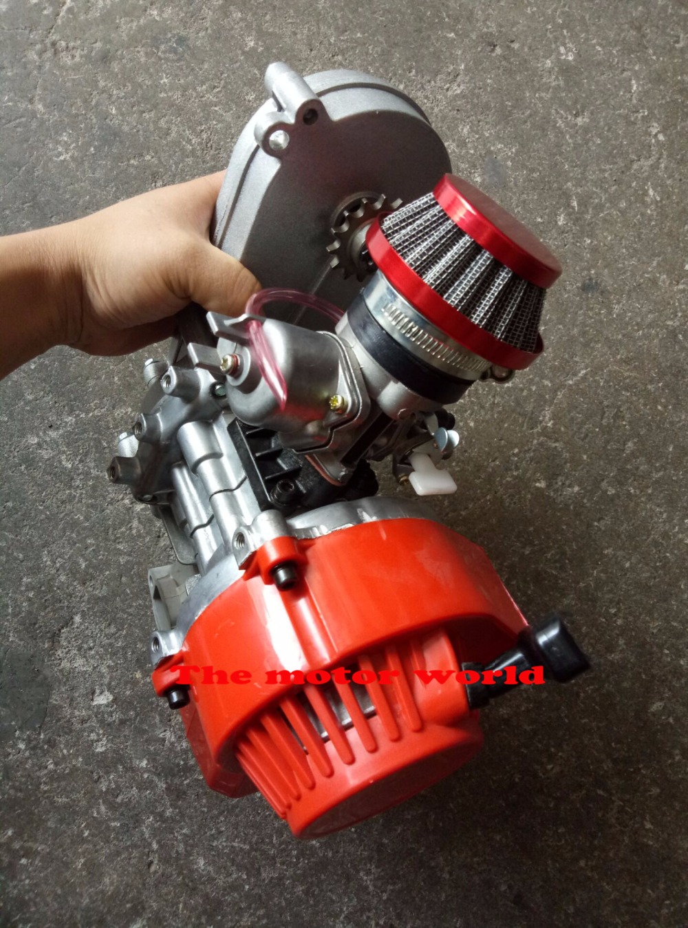 RED 49cc Engine 2-Stroke Pull Start Motor w/ Transfer Box For Mini Dirt Bike