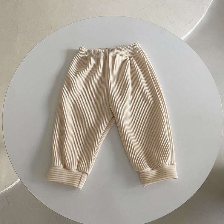 Bebê crianças moda com nervuras elástico calças longas meninos meninas casual manter quente crianças calças outono inverno todder exterior: apricot / 4T