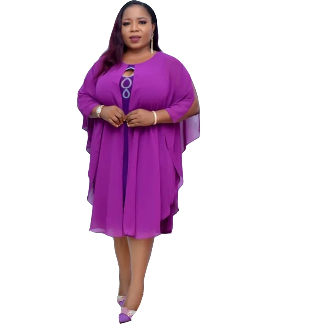 Sommer afrikanske kvinder lilla farve plus size kjole l -3xl