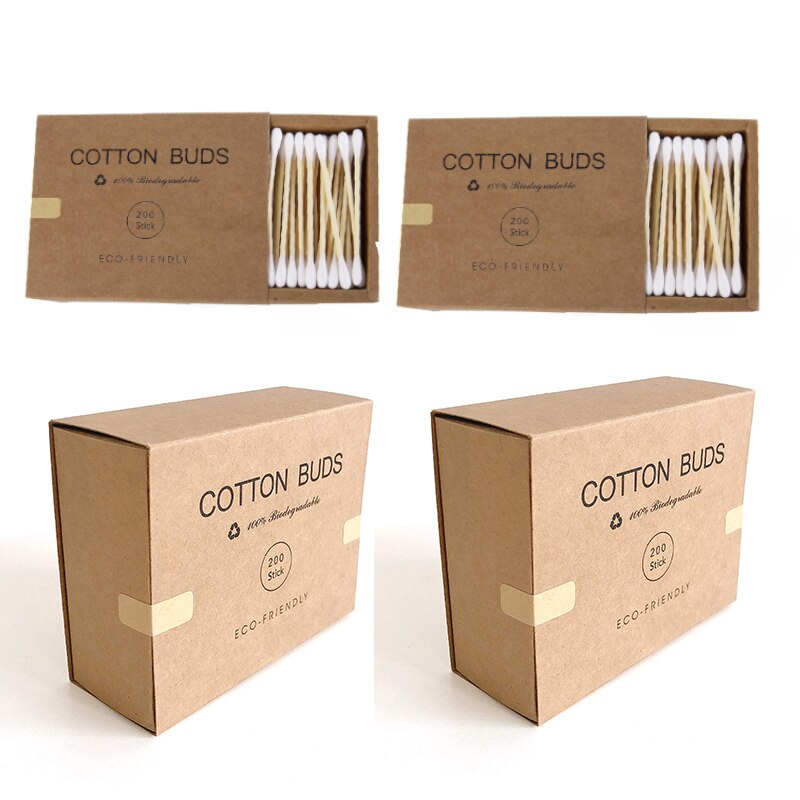 Cotons-tiges en bambou à Double tête sans plastique, bâtonnets en bois pour le maquillage des adultes, nettoyage des oreilles et du nez, outil de soins de santé, 200 pièces/boîte