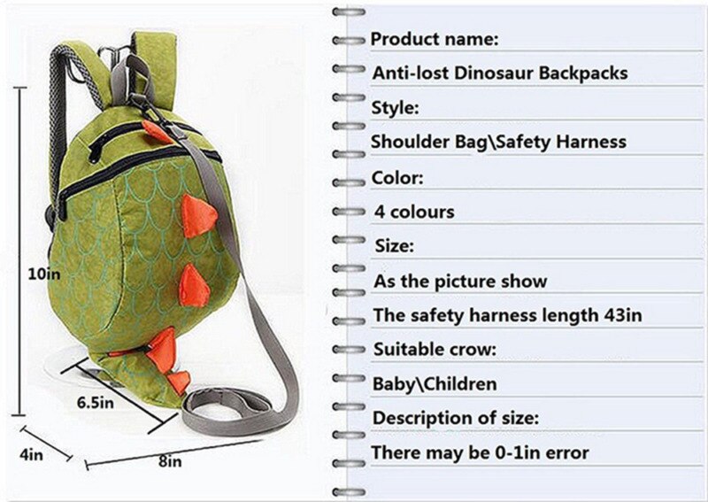 Walking Safety Backpack Harness For Kids Children Cartoon Dinosaur Bag