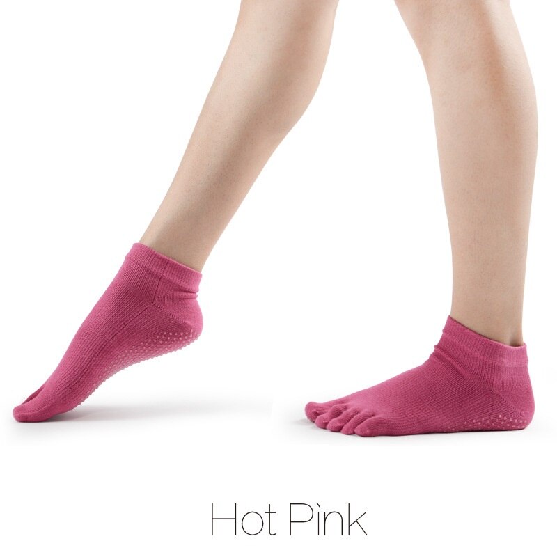 3 par/parti kvinder yoga sokker fem finger dans pilates anti skrid gummi prikker sports sokker dame gym yoga tå sokker: Hot pink