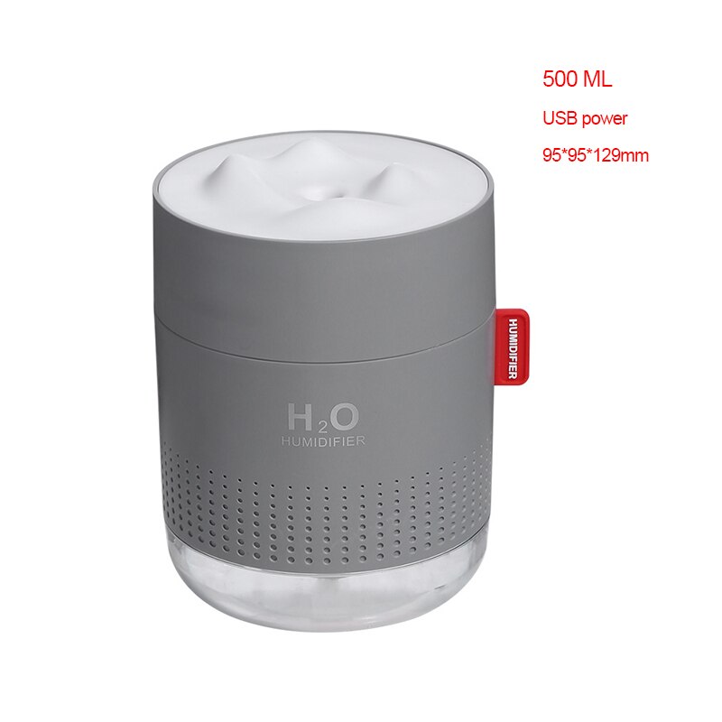 750ML Wireless Air Humidifier Diffuser Protable USB Rechargeable Mini Electric Cool Mist Humidifier With LED Night Light: 500ML gray usb
