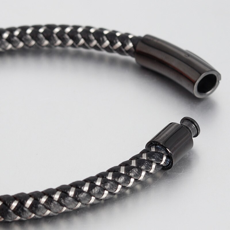 Men Multilayer Braided Leather Bracelet Stainless Steel Magnetic Clasp Bangles Punk Male Jewelry