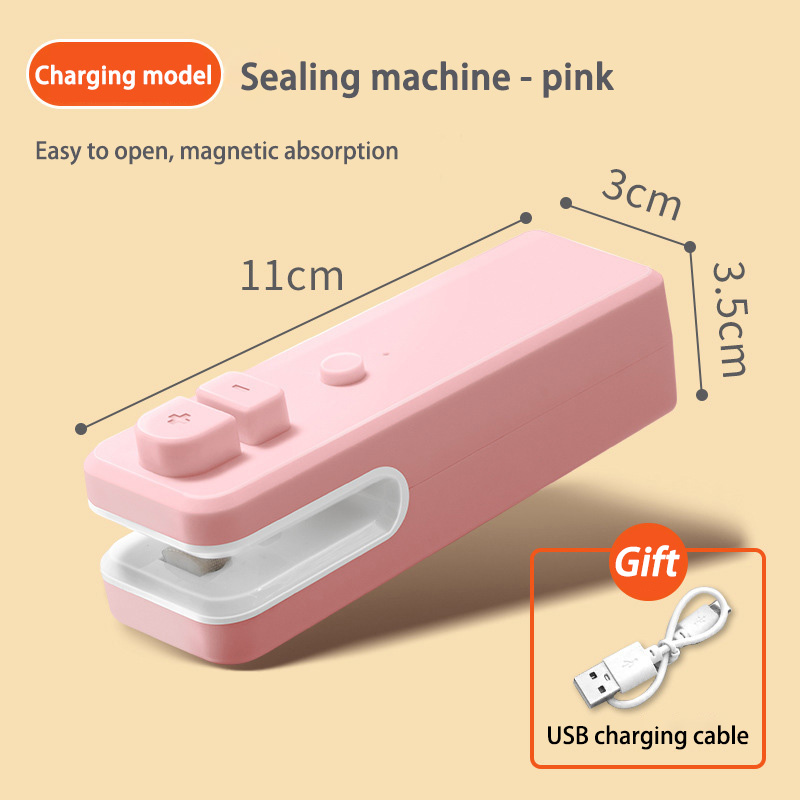 Mini Sealing Machine Cut Seal Dual-use Food Sealing Artifacts Snack Moisture-free Sealer Push Button Plastic Sealing Machine: Creamy White