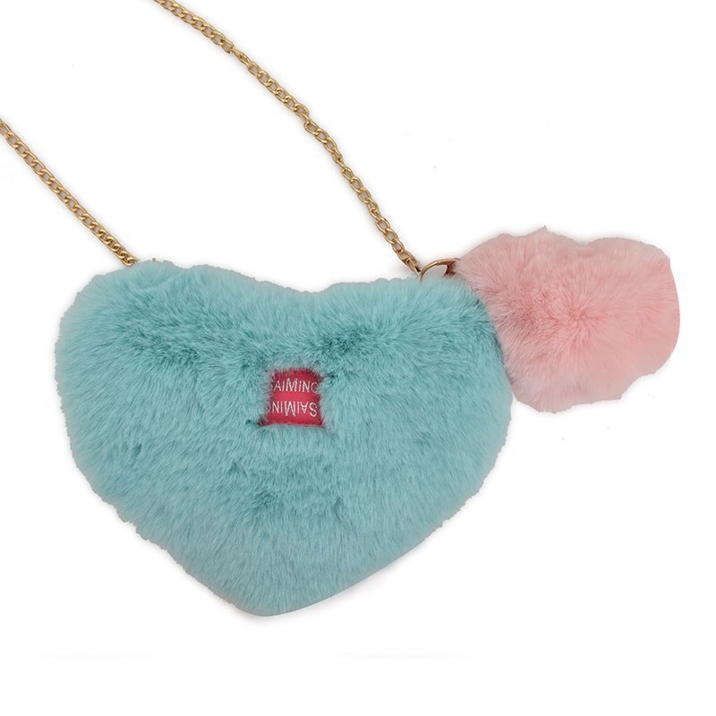 Dames pluche schoudertas herfst en winter schattige hartvormige cartoon meisje ketting schoudertas messenger bag: 02
