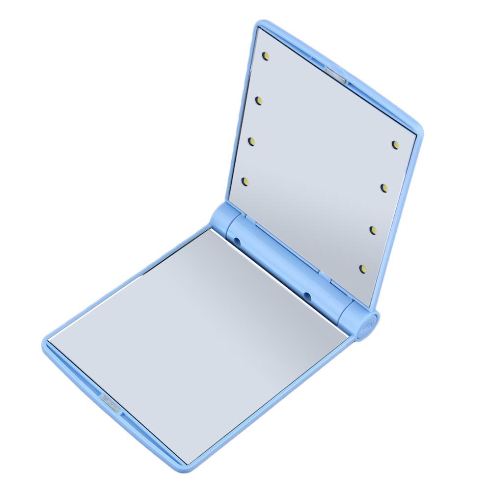 1 stk 8 led lys lamper makeup kosmetik folde bærbar kompakt lomme spejl lys led makeup spejl dame mini spejl dfdf: Sca -15846- blå