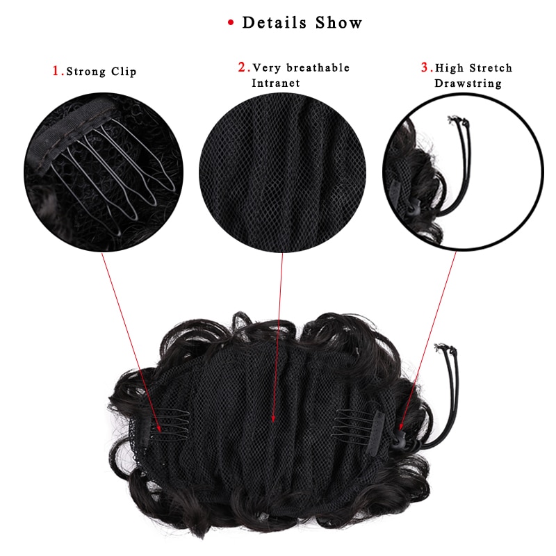 Dianqi elástico faixa de borracha grande coque chignon cabelo sintético dois clipes cabo pente chignon cabelo