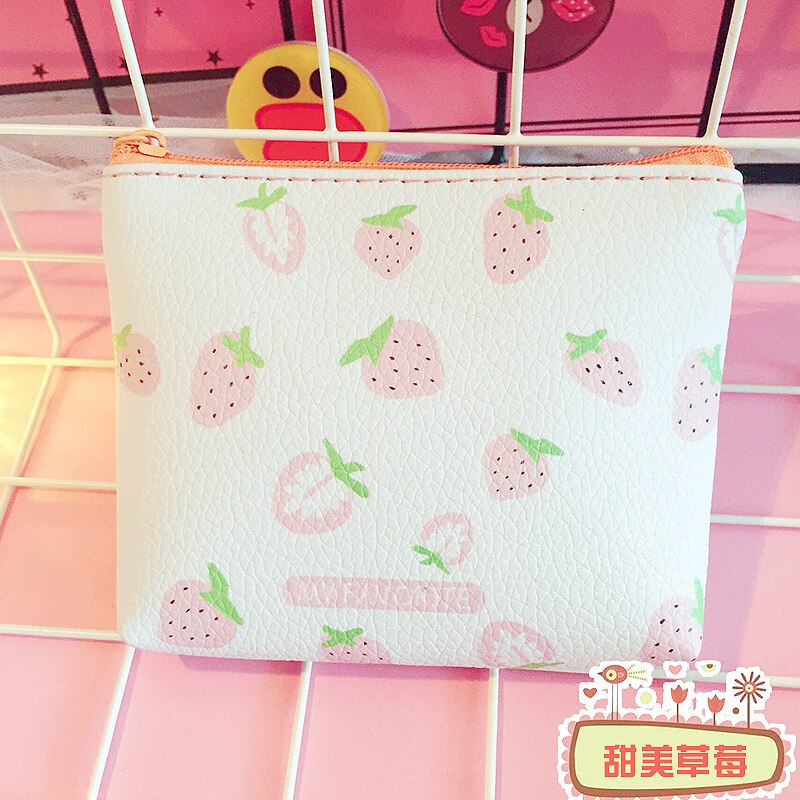 Popular Strawberry Pattern Zip Bag Child Girls Boys Portable Handbag Women Mini Wallet PU Leather Coin Purse Flamingo