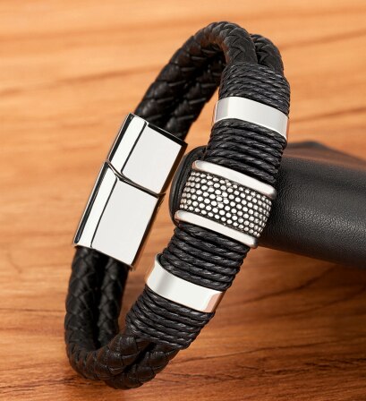 Braccialetti avvolgenti in corda di cuoio intrecciata Vintage ▾ per uomo Braccialetti classici in acciaio inossidabile Braccialetti Braccialetti punk Gioielli Regali maschili: 19 centimetri / Bruno-rossastro