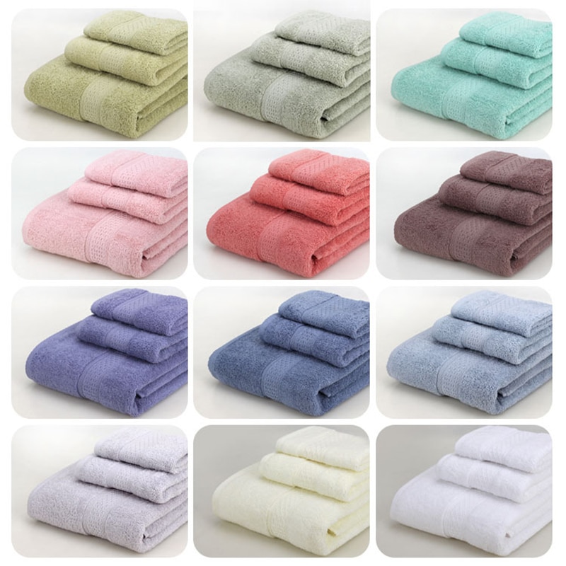 3 Pack Towel Set 100% Cotton 70x140cm Bath Towel and 2 Face Hand Towel Super Soft Absorbent Terry Washcloth For Adults