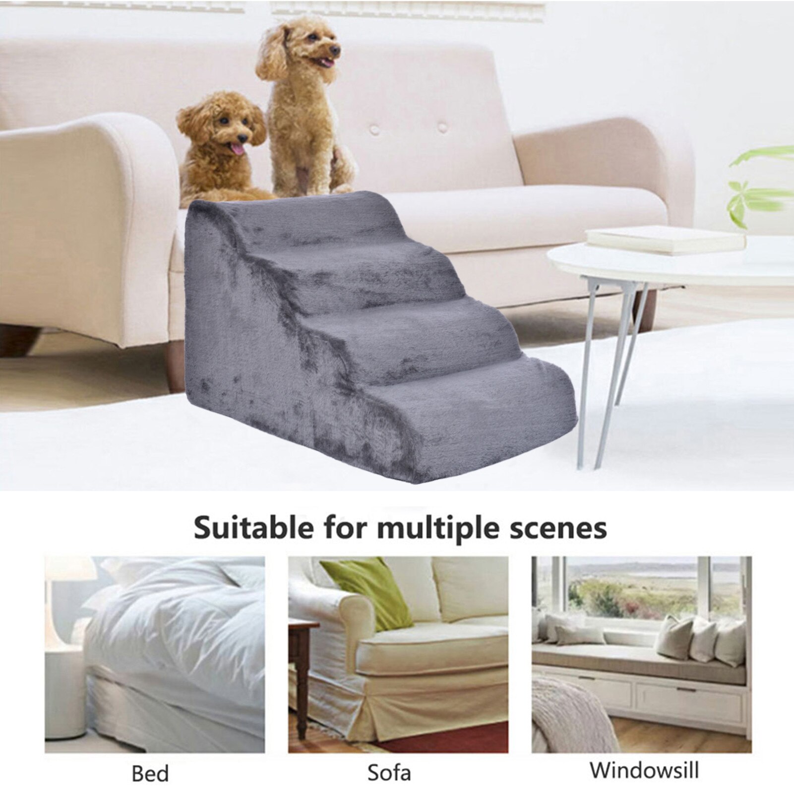 4Layers Dog Stairs Ramp Ladder Indoor Animal Soft Steps Ramp Ladder Portable With Cover For Small Puppy Cats Pets Bed Supplies