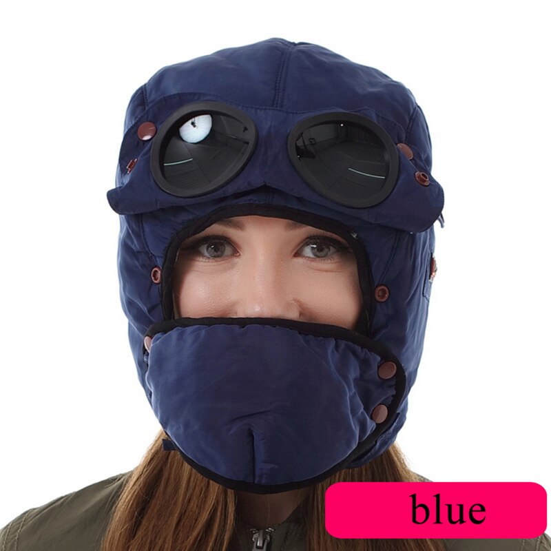 Mænd kvinder vinter varm hætte vindtæt hat cykling vindtæt høreværn ansigtsbeskyttelse hovedbeklædning med aftagelige briller og maske: 64