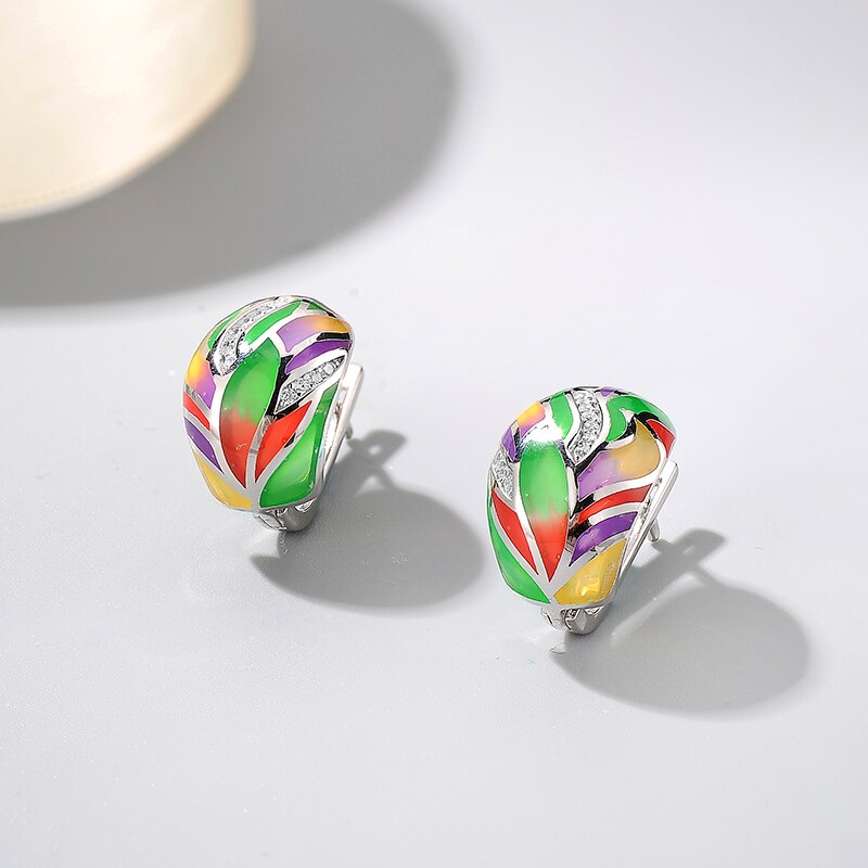 neue 925 Sterling funkelnden CZ wie streifen form bunte Emaille DIY luxus Stud Ohrringe Partei Schmuck