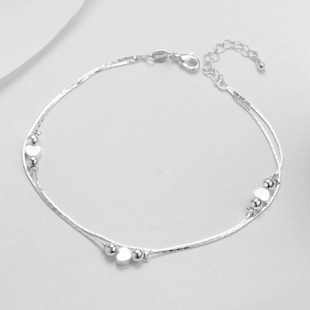 Cadena de pulsera de tobillo para mujer, de Plata de Ley 925, sandalia, tobillera de pie de playa, , 1 ud.