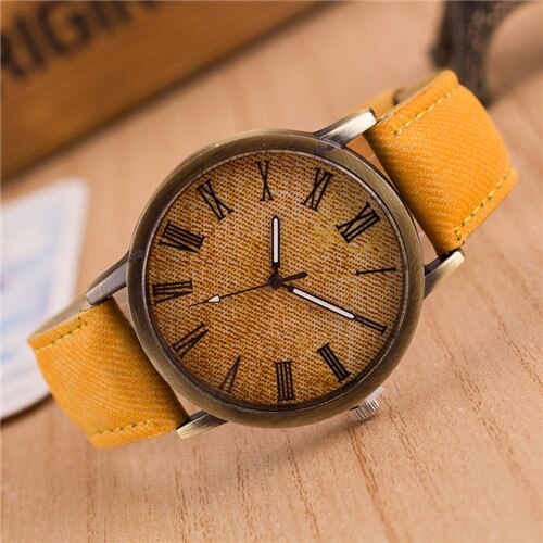 MEIBO Quartz Men's Casual Watches Leather Band Wooden Color Wrist Watch Men's Ladies Watch: yellow