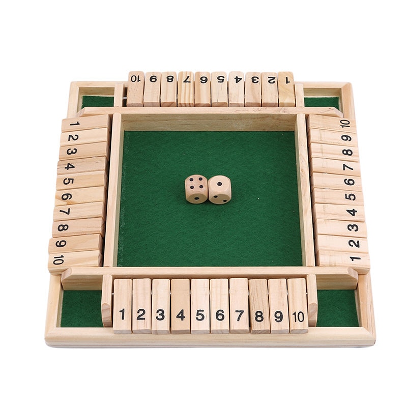 Chiudi la scatola dadi gioco da tavolo gioco da tavolo In giocattoli creativi francesi 4 lati 10 numeri Flaps In legno e dadi gioco Set gioco da tavolo