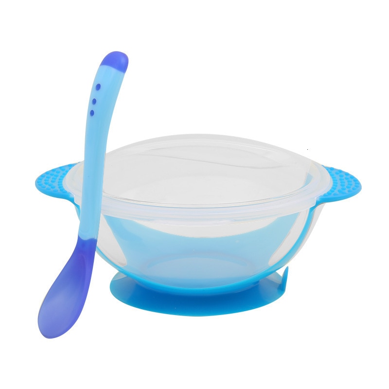 Baby Learning Dishes With Suction Cup Kids Safety Dinnerware Set Assist Bowl Temperature Sensing Spoon Fork Tableware