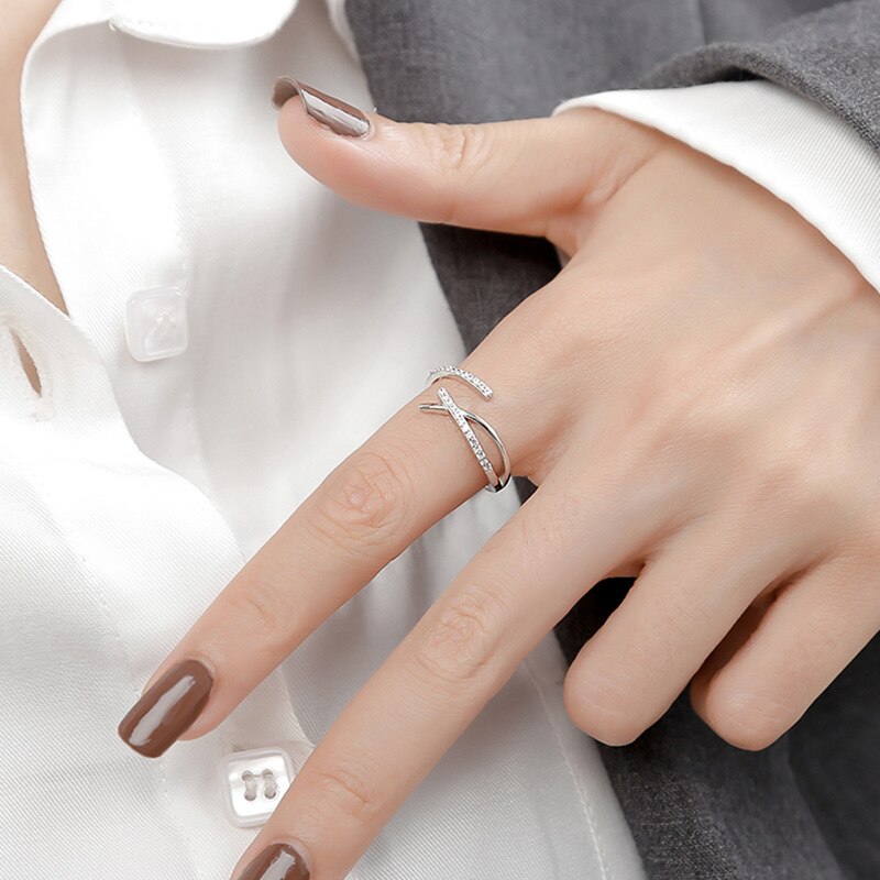 Bague Index pour femme, anneau en acier inoxydable, argent, croix ouverte, , bijoux de fête,