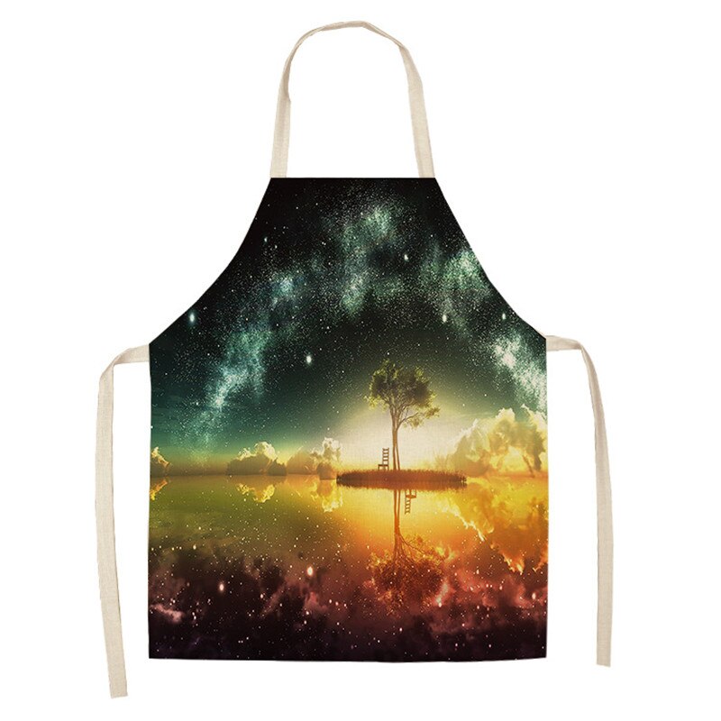 Delantal de cocina de bosque para hombre y mujer, delantales de lino y algodón sin mangas con estampado de árbol de fantasía, Herramientas de limpieza para el hogar: 4 / 66x47cm