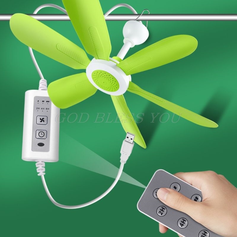5W Remote Control Timing USB Ceiling Fan Air Cooler USB Fans for Bed Camping Outdoor Hanging Camper Tents Hanger Fan