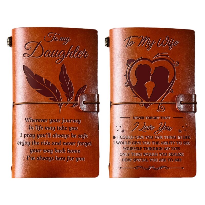 Handcrafted Diary Notebook Engraved Leather Journal Message Note Book to My Daughter /to My Wife Handwriting Pocketbook