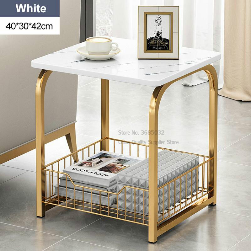 Noord Gouden Thee Tafel Ijzer Vierkante Marmeren Tijdschrift Plank Salontafel Klein Bureau Beweegbare Slaapkamer Woonkamer Meubels: White 2 Layers