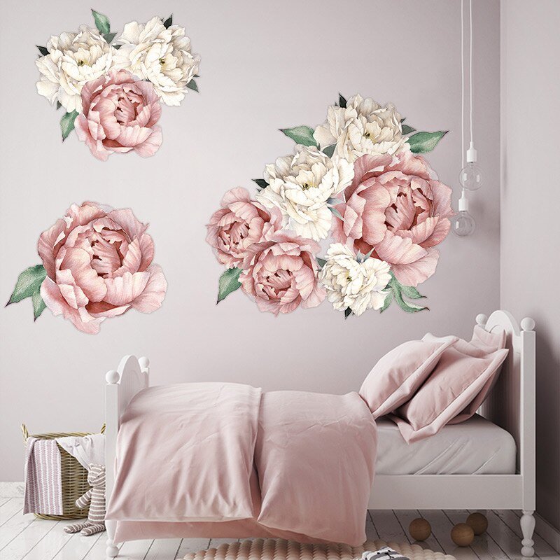 Large Peony Rose Flower Art Wall Sticker Living Room Home Background DIY Decal Bedroom Decoration Wall Decals