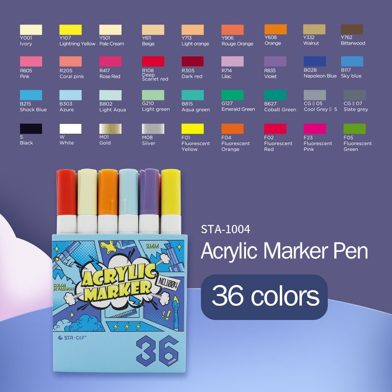 STA 1004 DIY Acrylic Markers Pen Set Drawing Poster Journal Scrapbook Painting Graffiti Pens For School Student Art Supplies: 36color-1004