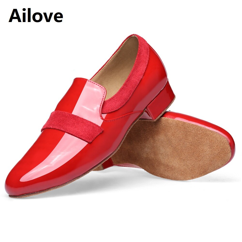 Men`s Ballroom Tango Latin Salsa Dance Shoes Soft Suede Sole Red Leather Dancing Sport Shoes M02
